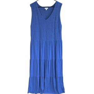 EUC J. Jill Smocked Tiered Sleeveless Dress Blue Size 4X
